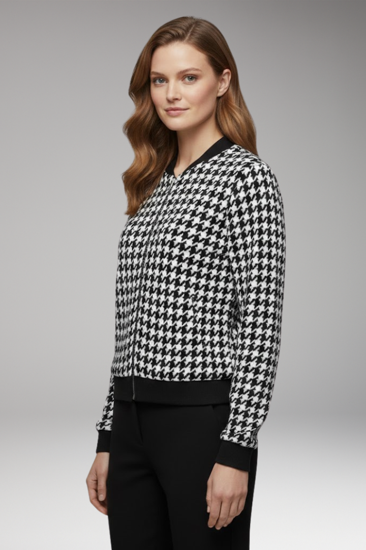 Women's Jacket with Check Surface and Front Closure