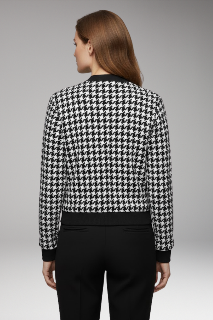 Women's Jacket with Check Surface and Front Closure