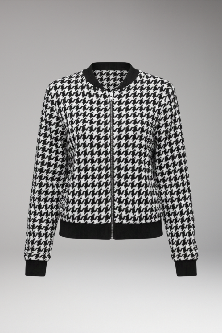 Women's Jacket with Check Surface and Front Closure
