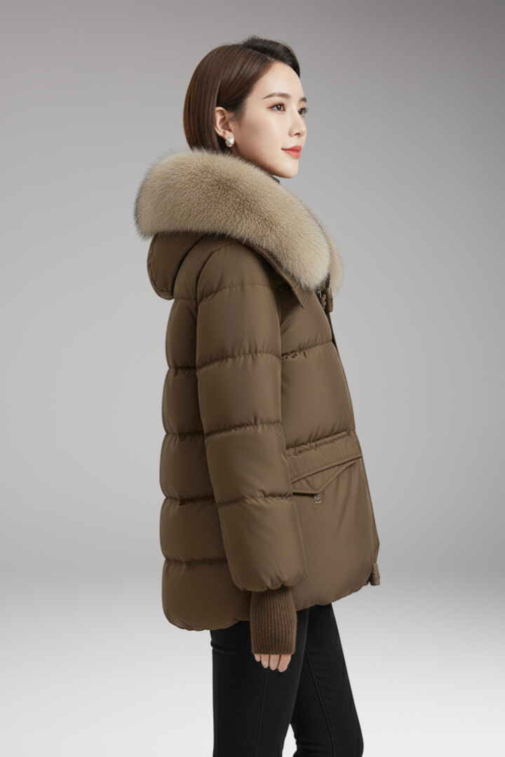 Cuff Closure Jacket Women Puffer Jacket with Faux Fur Collar, Front Zip Closure, Ribbed ...