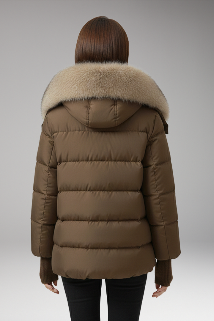 Cuff Closure Jacket Women Puffer Jacket with Faux Fur Collar, Front Zip Closure, Ribbed ...