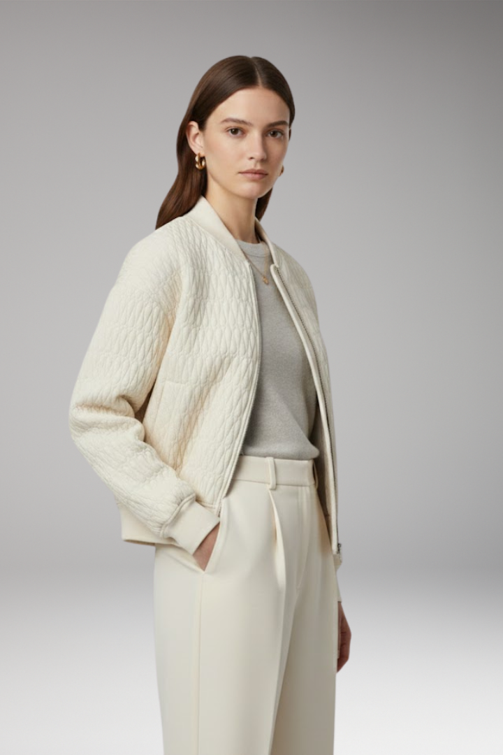 Women's Jacket with Front Closure and Quilted Surface