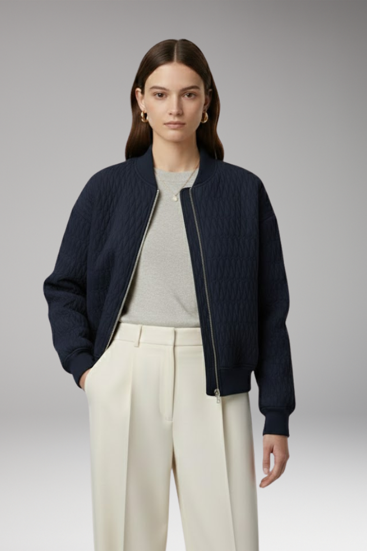 Women's Jacket with Front Closure and Quilted Surface