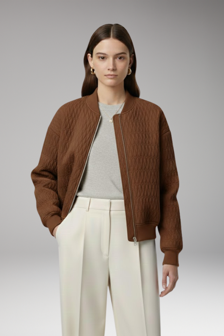 Women's Jacket with Front Closure and Quilted Surface