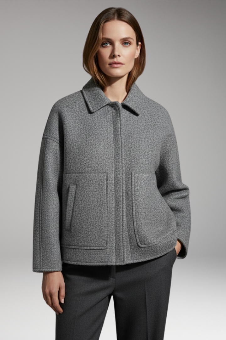 Women's Jacket with Front Closure and Ribbed Edges