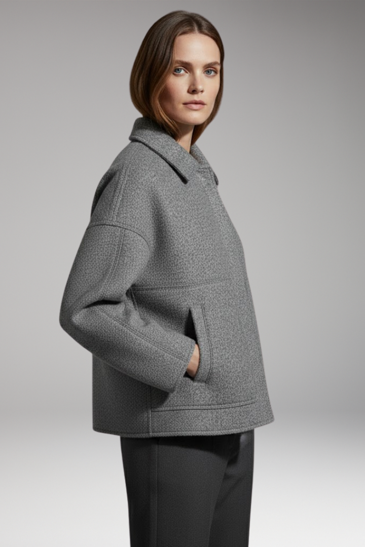 Women's Jacket with Front Closure and Ribbed Edges