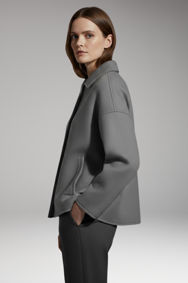Women's Jacket with Front Closure and Ribbed Edges