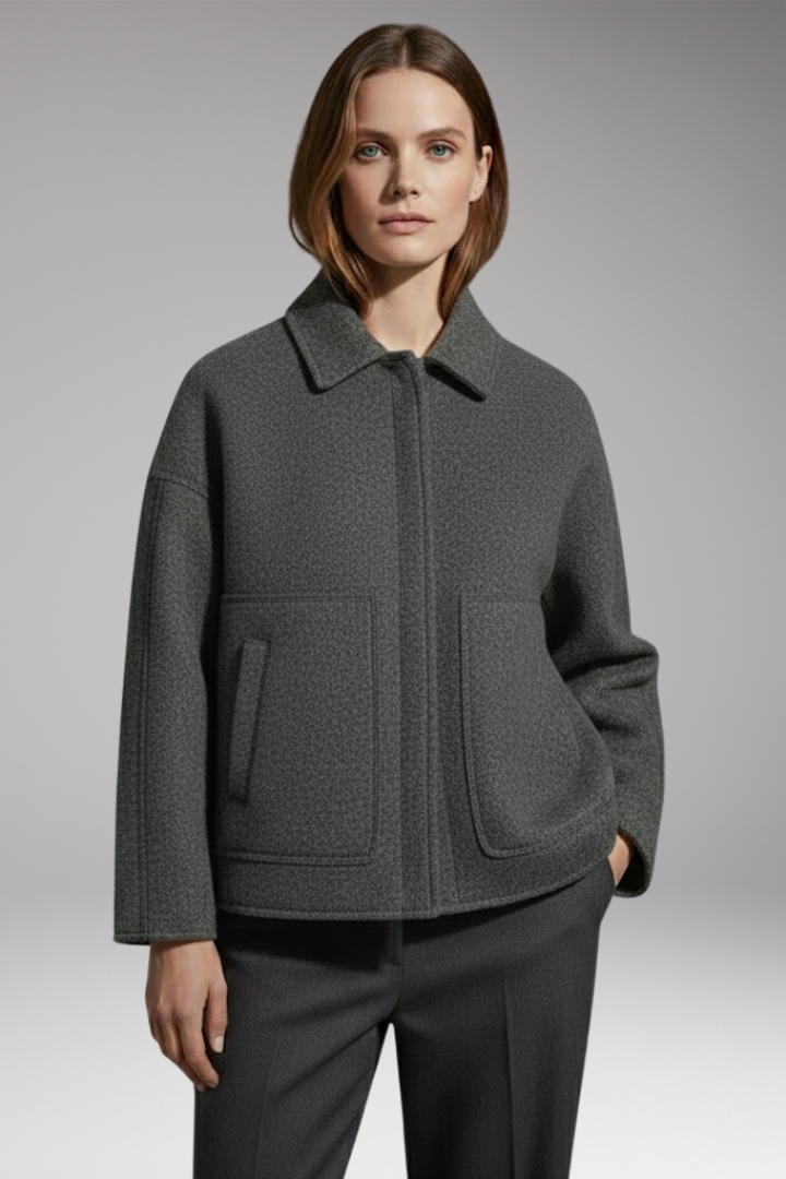 Women's Jacket with Front Closure and Ribbed Edges