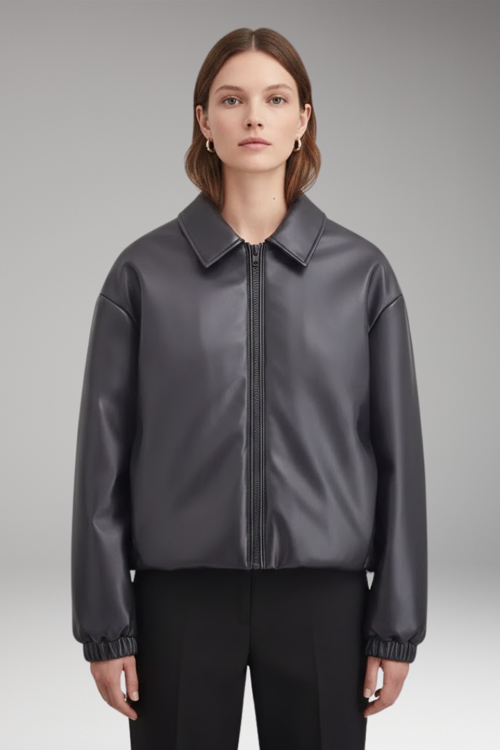 Women's Jacket with Front Closure and Ribbed Hem