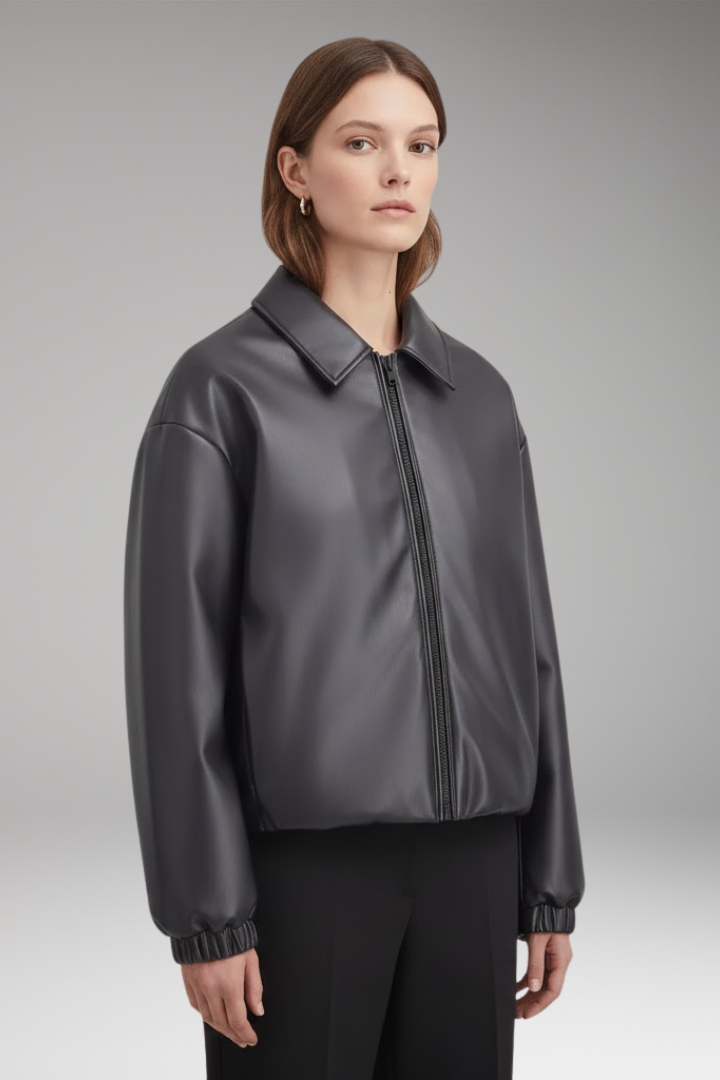 Women's Jacket with Front Closure and Ribbed Hem