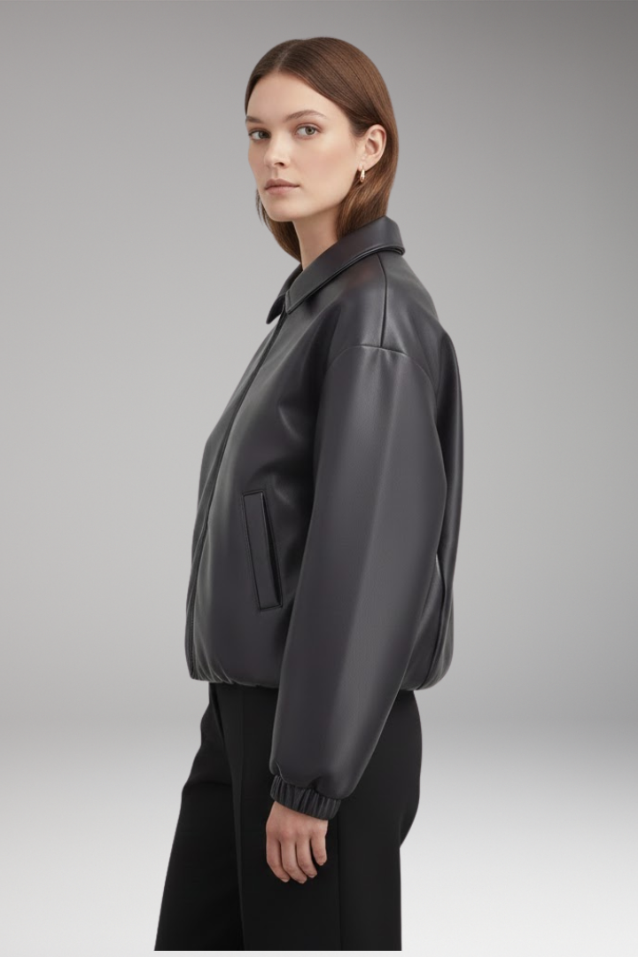 Women's Jacket with Front Closure and Ribbed Hem
