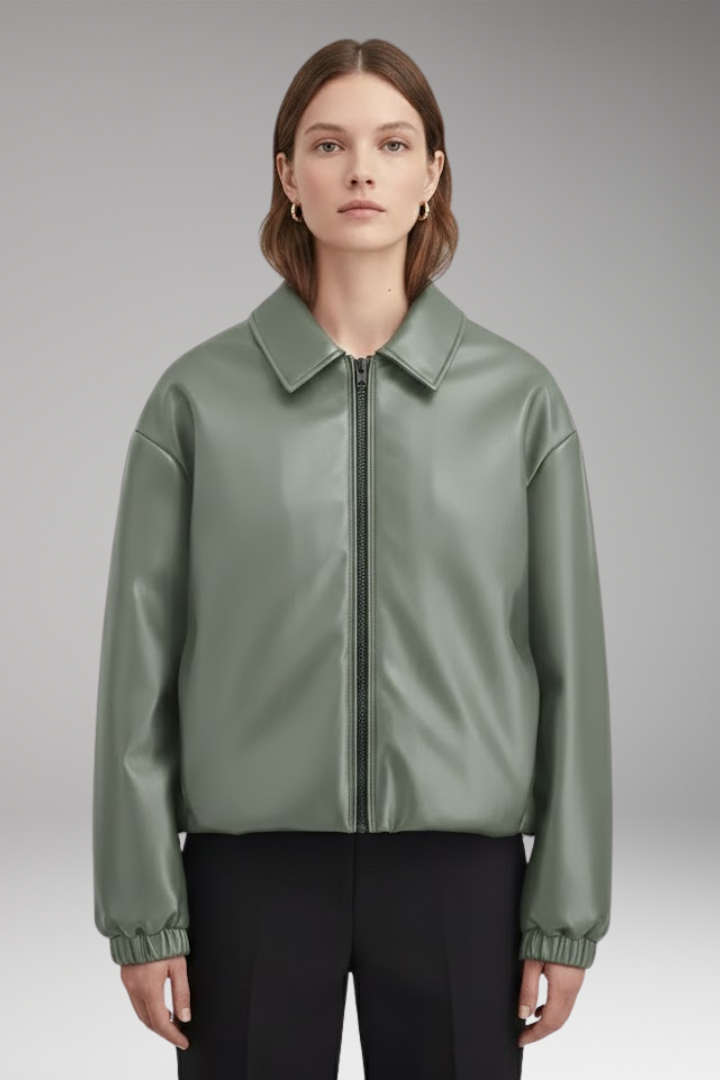 Women's Jacket with Front Closure and Ribbed Hem