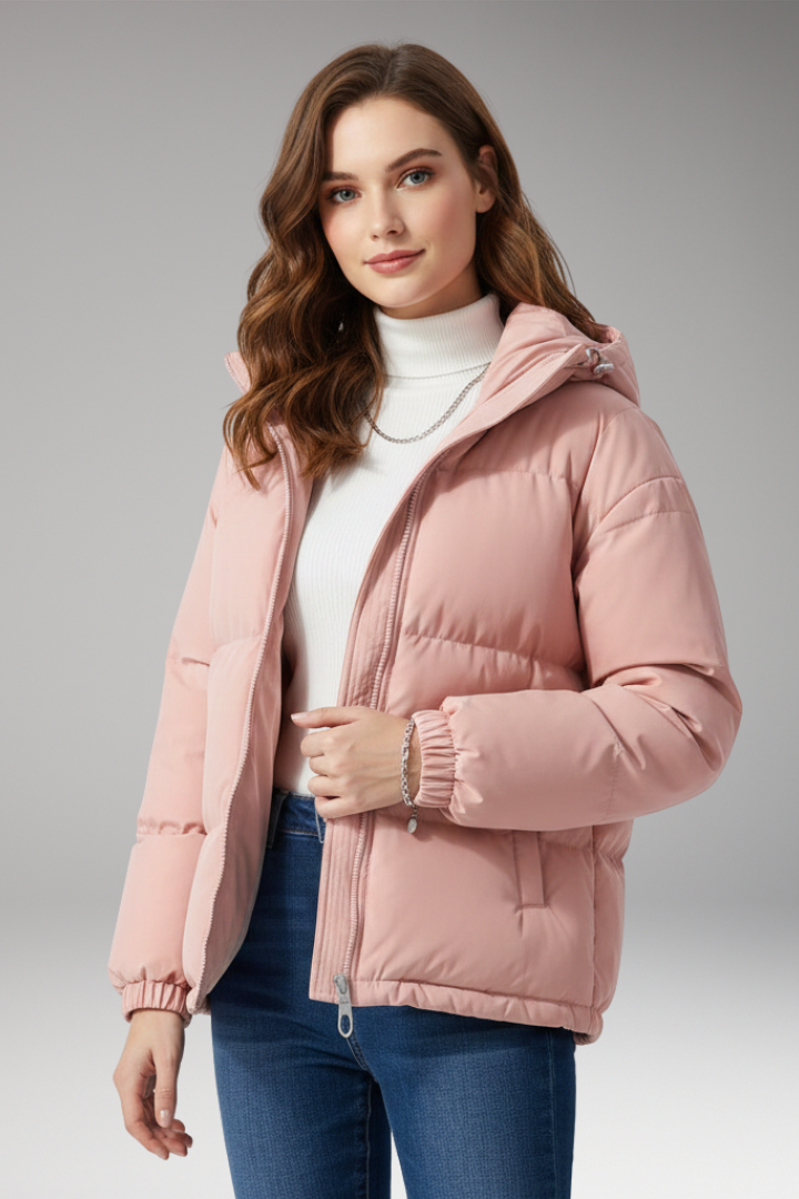 Women's Jacket with Hood and Stitched Surface