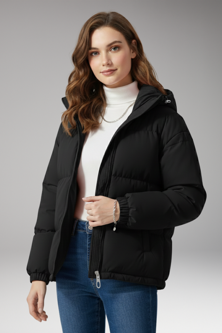 Women's Jacket with Hood and Stitched Surface