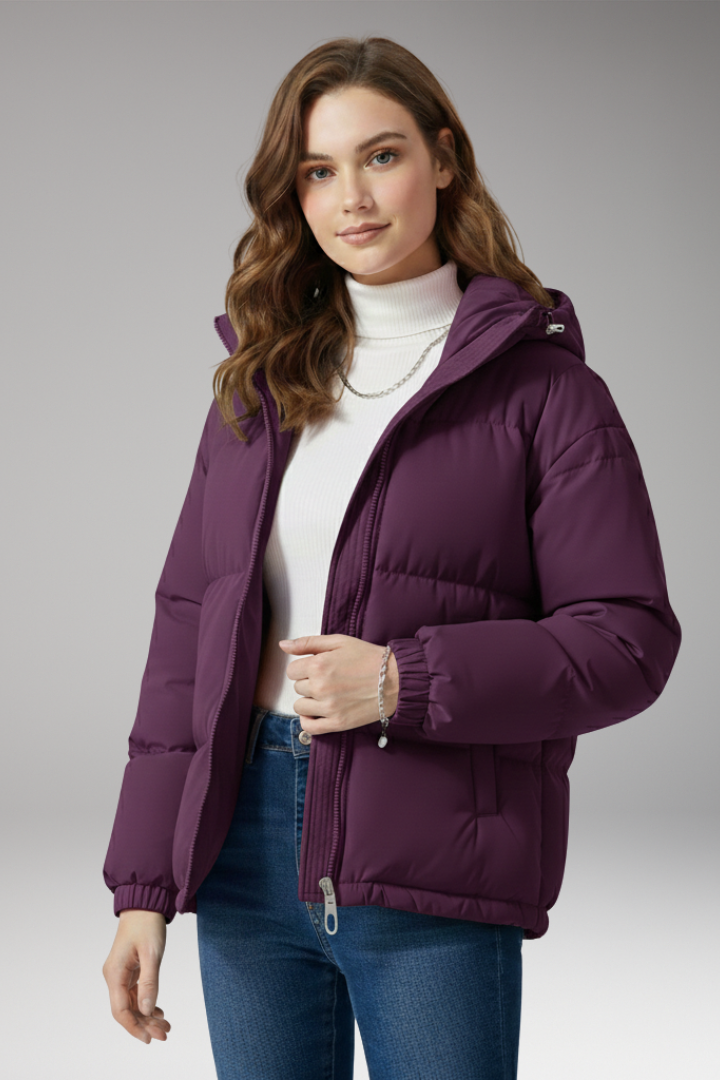 Women's Jacket with Hood and Stitched Surface