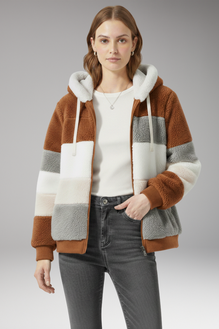 Women's Jacket with Hood and Striped Surface