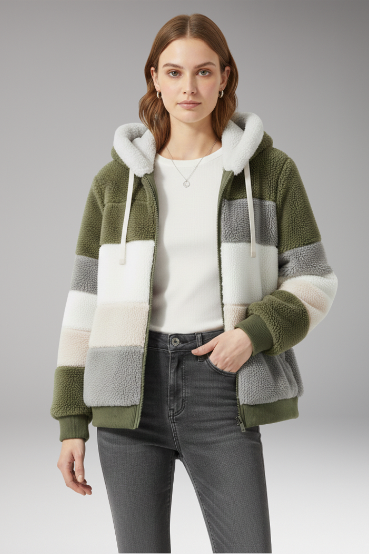 Women's Jacket with Hood and Striped Surface