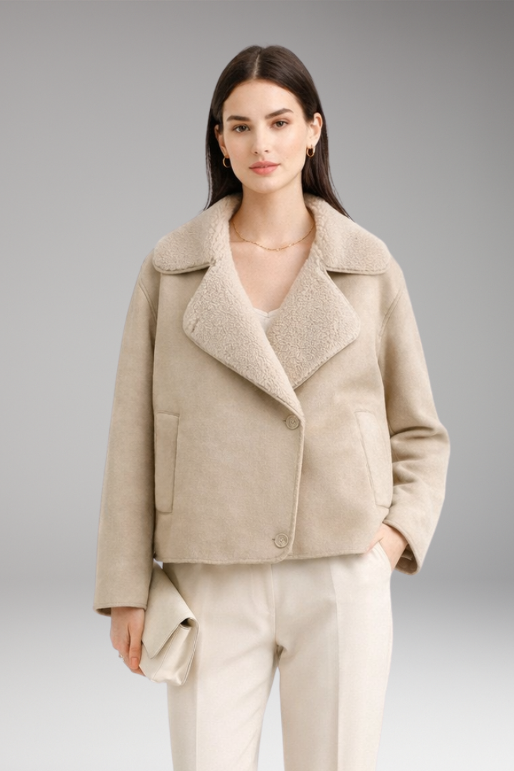 Women's Jacket with Notched Collar and Button Closure