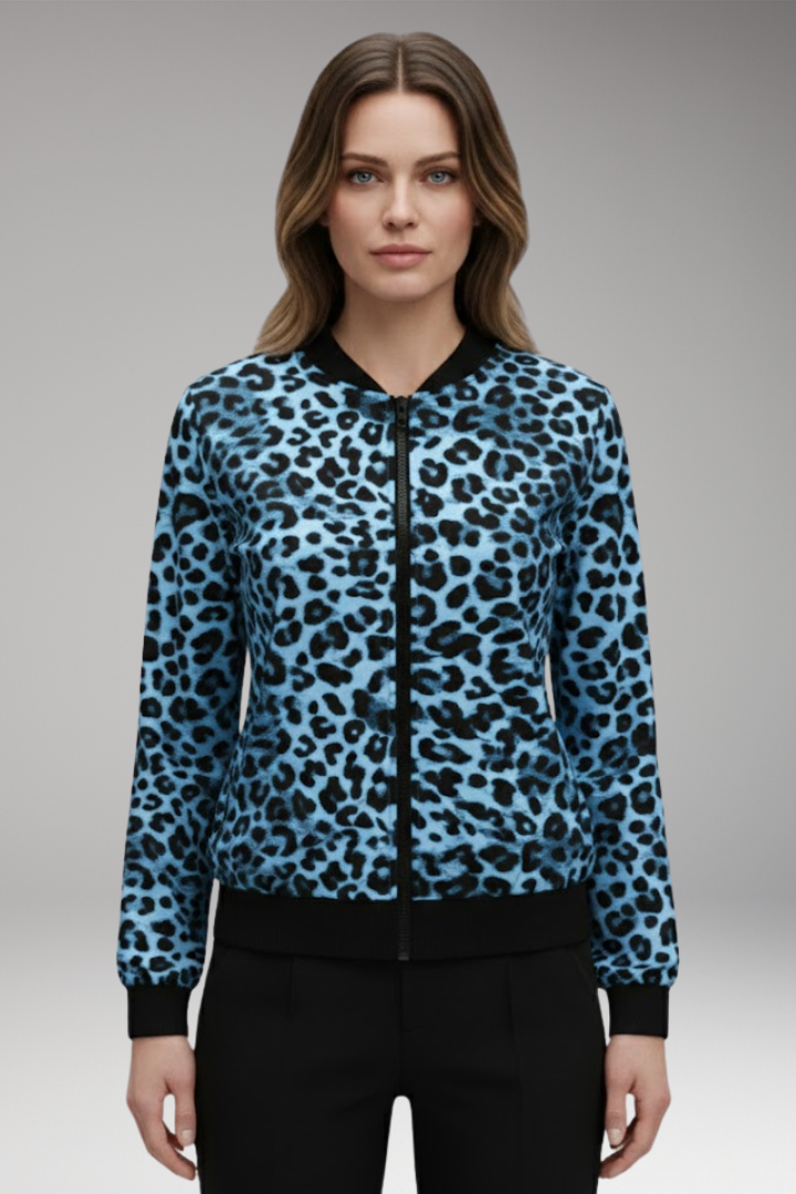 Women's Jacket with Patterned Surface and Ribbed Trim