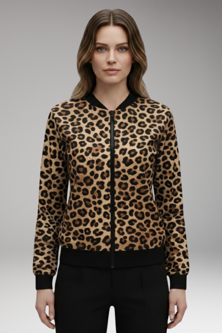 Women's Jacket with Patterned Surface and Ribbed Trim