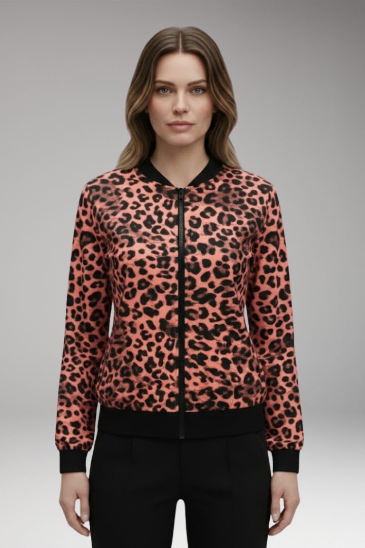 Women's Jacket with Patterned Surface and Ribbed Trim