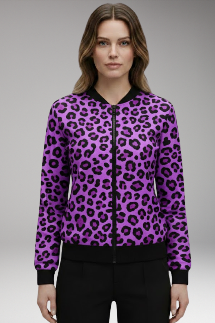 Women's Jacket with Patterned Surface and Ribbed Trim