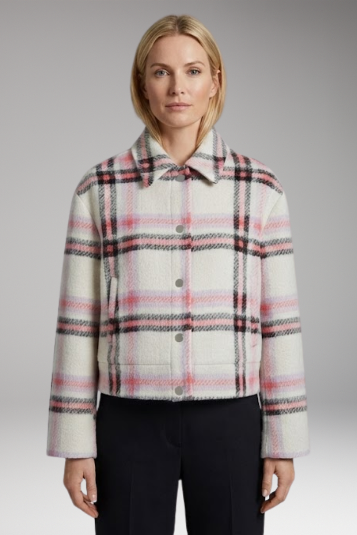 Women's Jacket with Snap Closure and Checked Surface