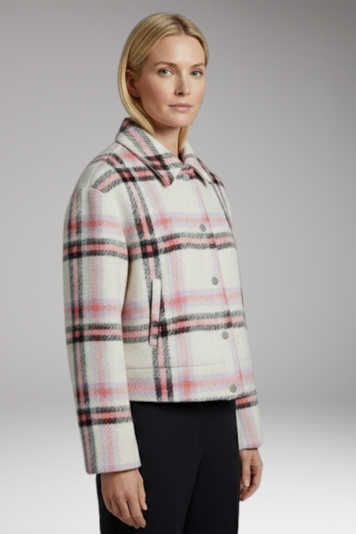 Women's Jacket with Snap Closure and Checked Surface