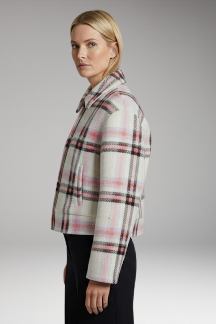 Women's Jacket with Snap Closure and Checked Surface