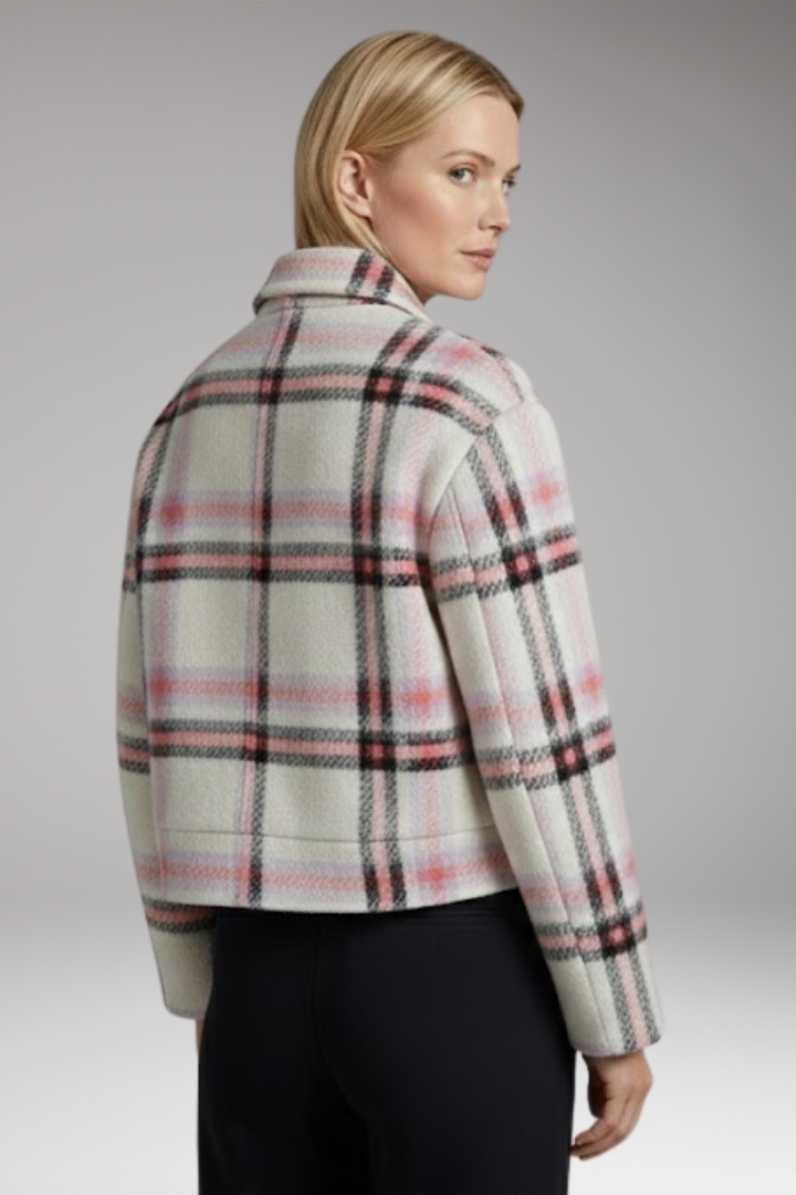 Women's Jacket with Snap Closure and Checked Surface