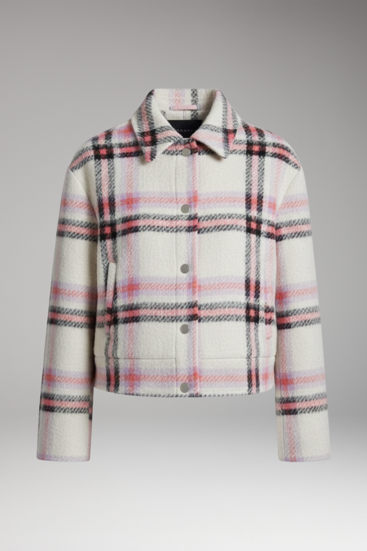 Women's Jacket with Snap Closure and Checked Surface