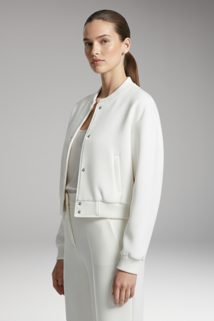 Women's Jacket with Snap Closure and Cropped Hem