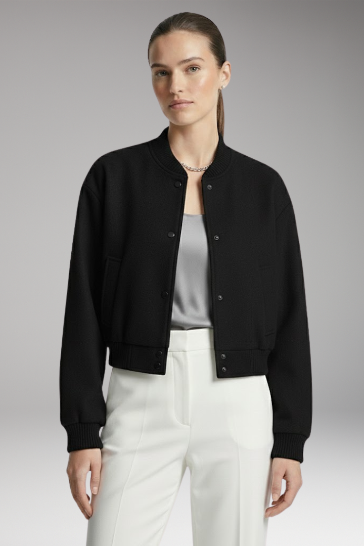 Women's Jacket with Snap Closure and Cropped Hem