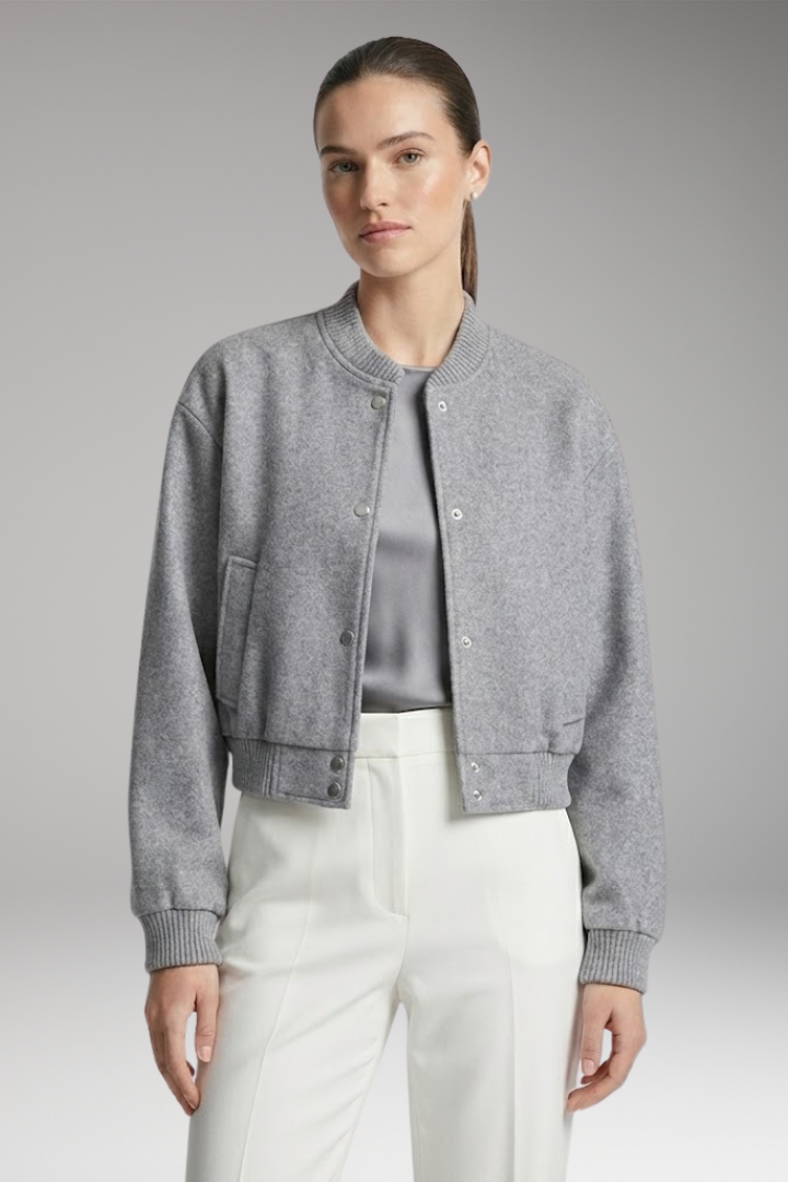Women's Jacket with Snap Closure and Cropped Hem