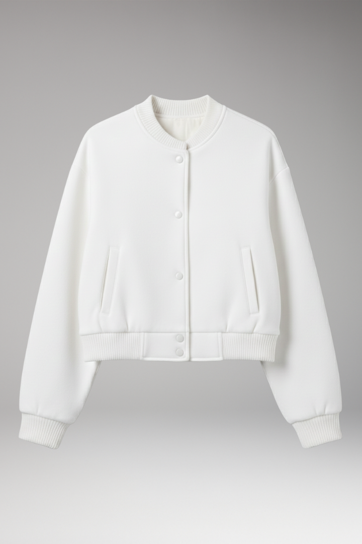 Women's Jacket with Snap Closure and Cropped Hem
