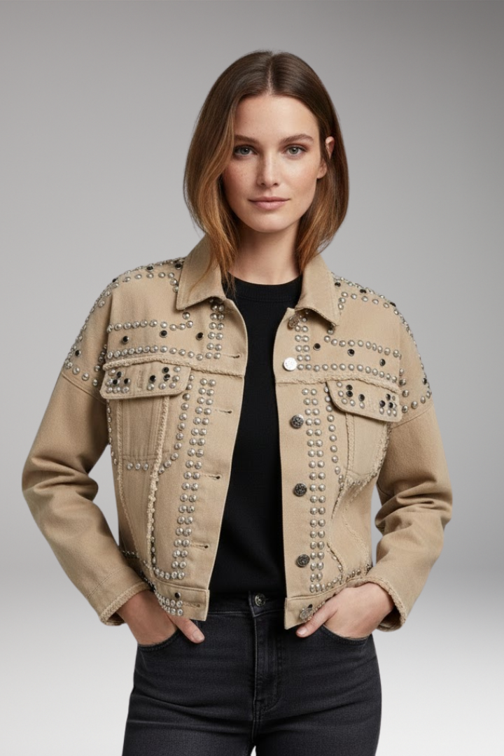 Women's Jacket with Turn-Down Collar and Button Closure
