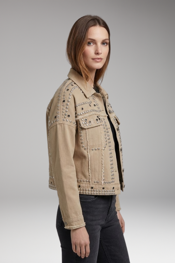 Women's Jacket with Turn-Down Collar and Button Closure