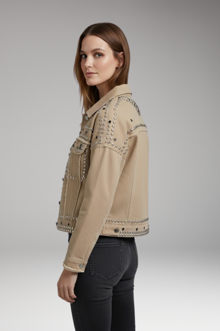 Women's Jacket with Turn-Down Collar and Button Closure