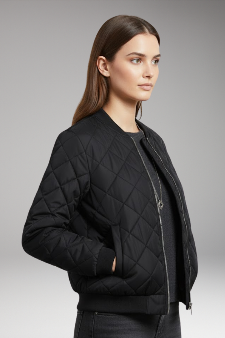 Women's Jacket with Zipper and Quilted Surface