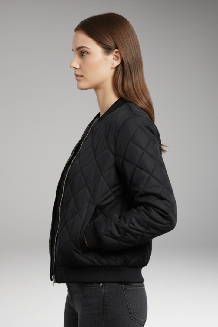Women's Jacket with Zipper and Quilted Surface