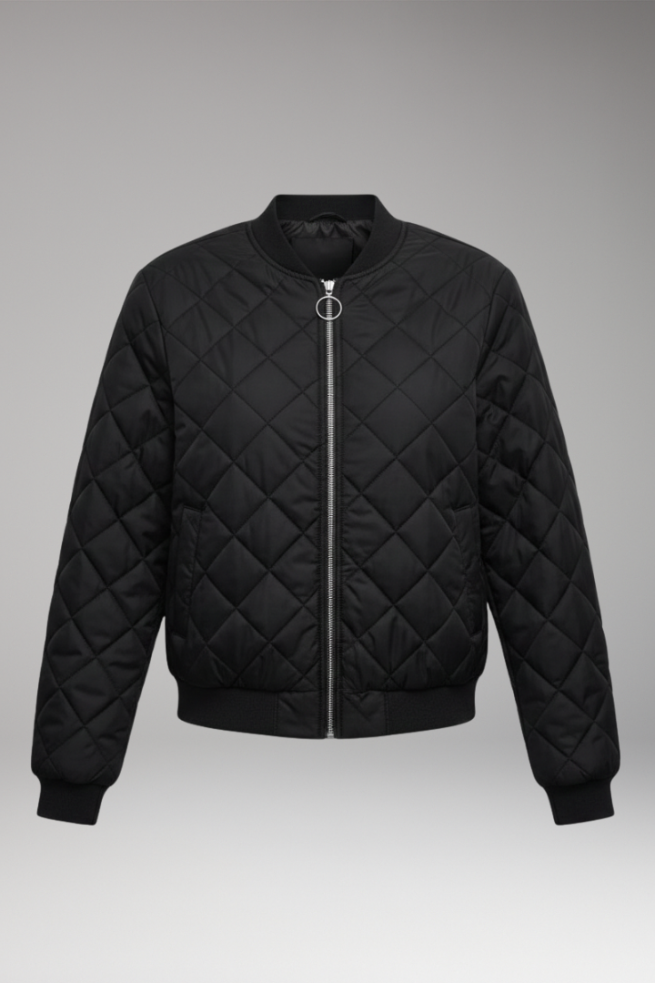 Women's Jacket with Zipper and Quilted Surface