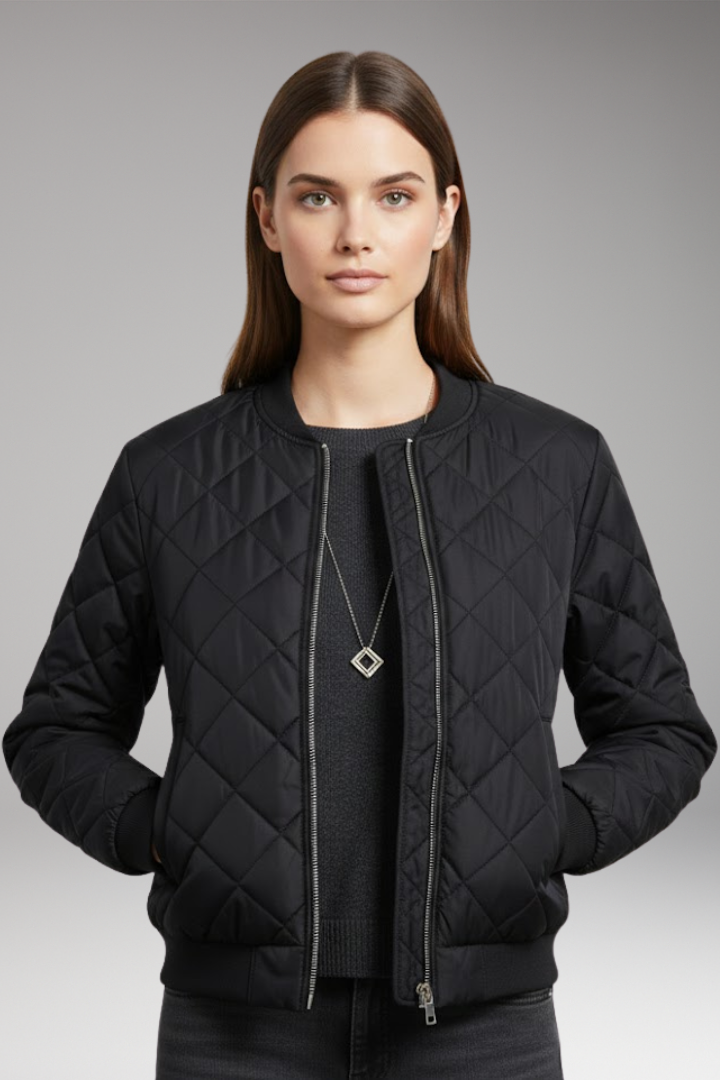 Women's Jacket with Zipper and Quilted Surface