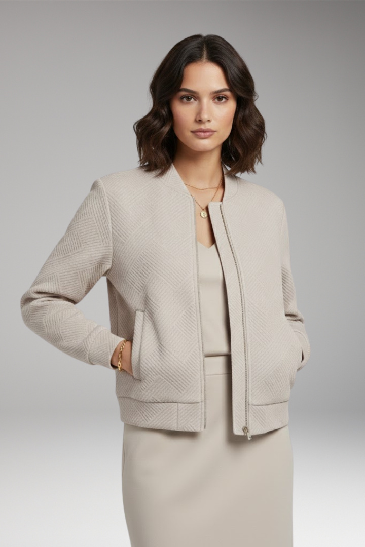Women's Jacket with Zipper and Ribbed Surface