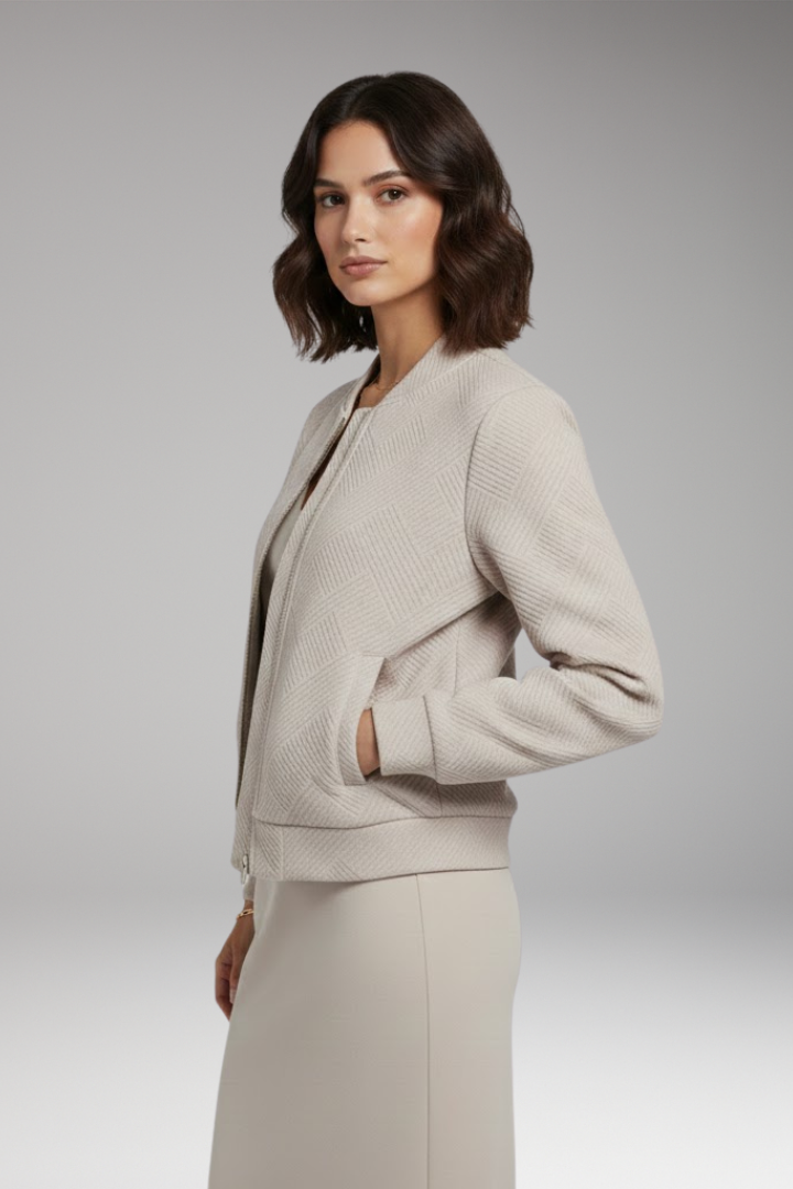 Women's Jacket with Zipper and Ribbed Surface