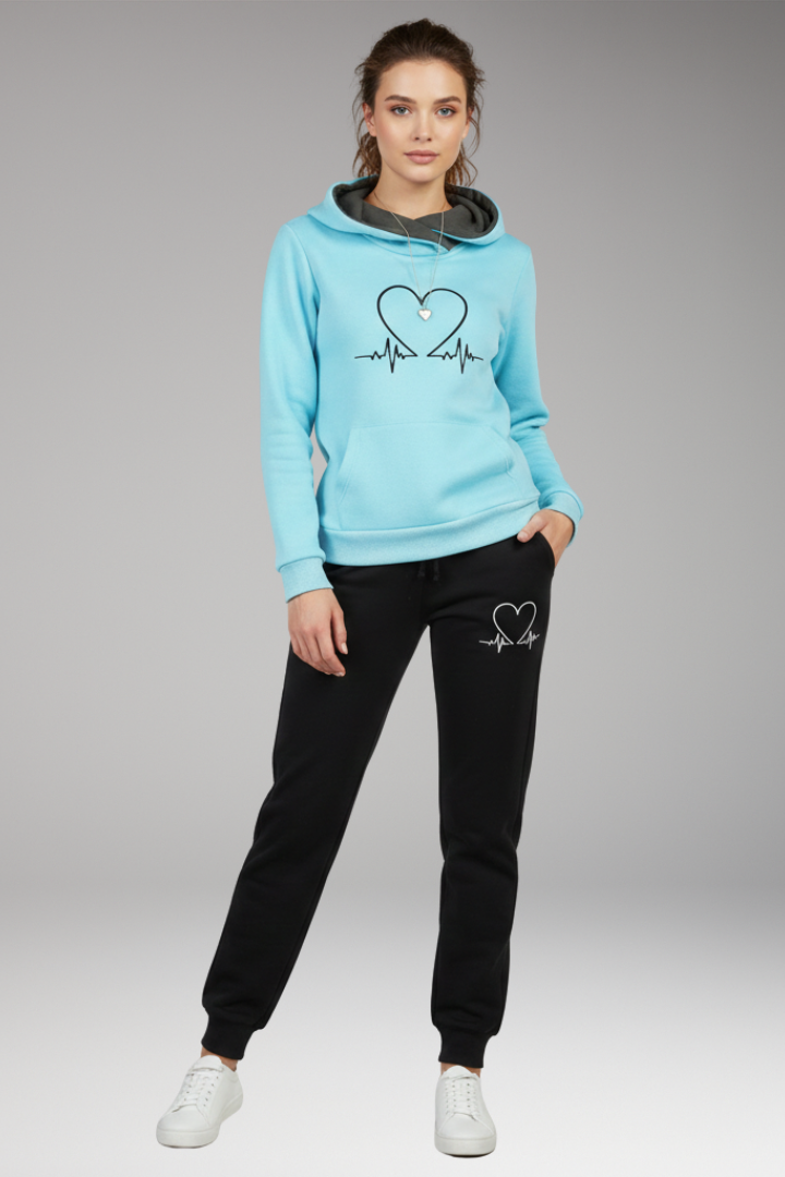 Women’s Jogging Set with Printed Hoodie and Tapered Pants