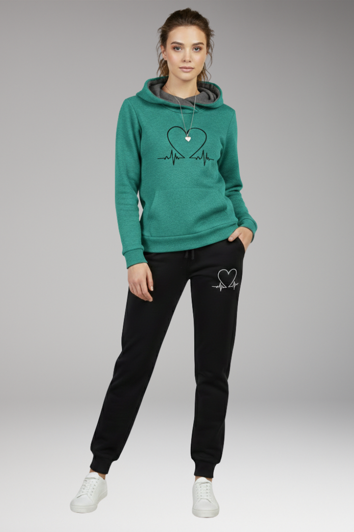 Women’s Jogging Set with Printed Hoodie and Tapered Pants