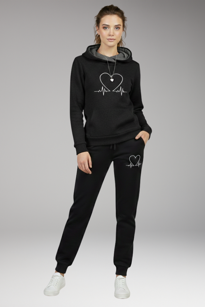 Women’s Jogging Set with Printed Hoodie and Tapered Pants