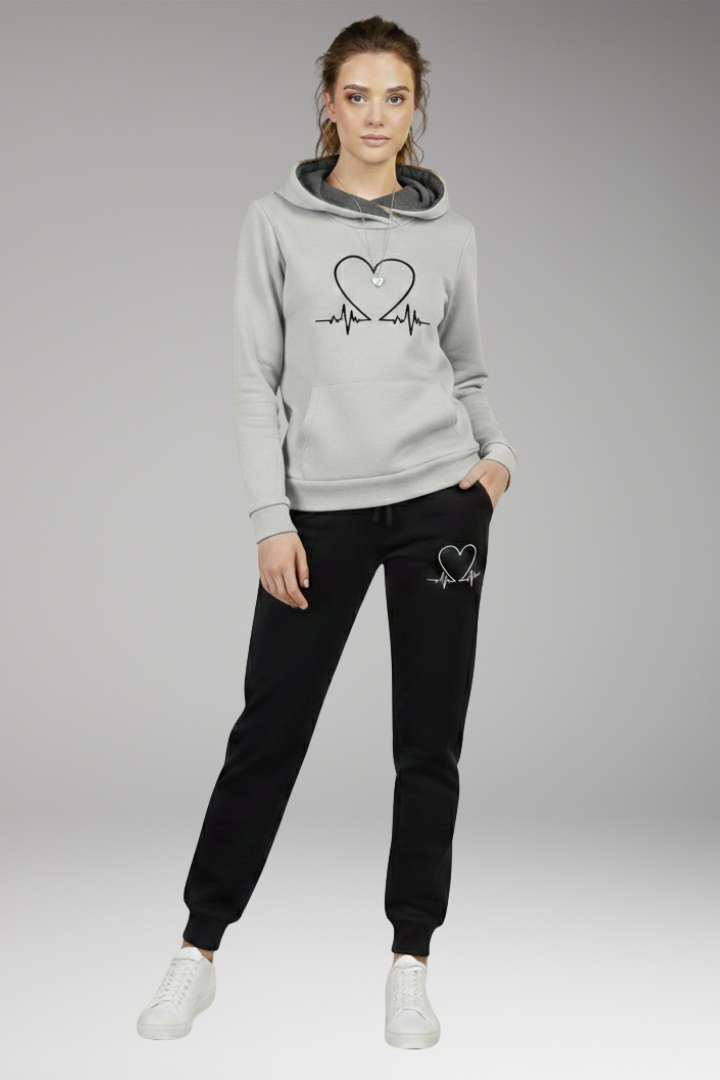 Women’s Jogging Set with Printed Hoodie and Tapered Pants