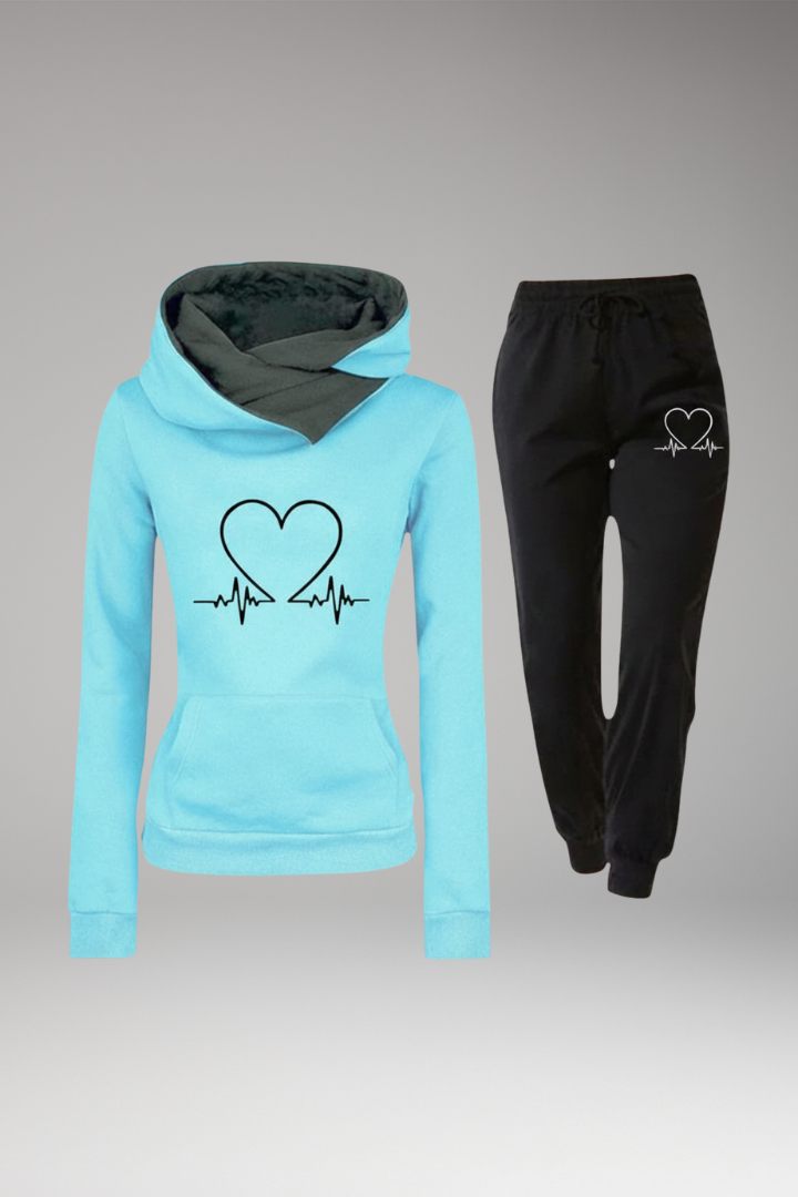 Women’s Jogging Set with Printed Hoodie and Tapered Pants