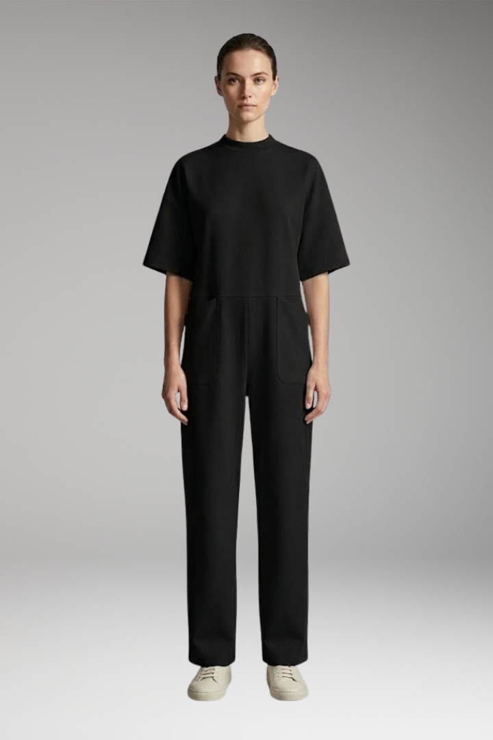 Women's Jumpsuit with Round Neck and Wide Legs